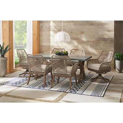 Haymont Swivel Steel Wicker Outdoor Patio Dining Chair with Beige Cushion (2-Pack)