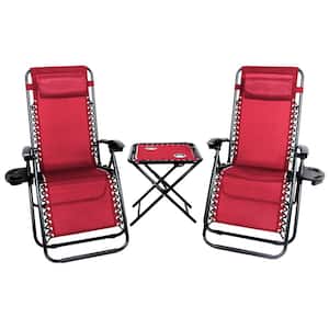 Red Metal Folding Lawn Chair set, 2 Zero Gravity Chairs with Cupholders, 1 Table