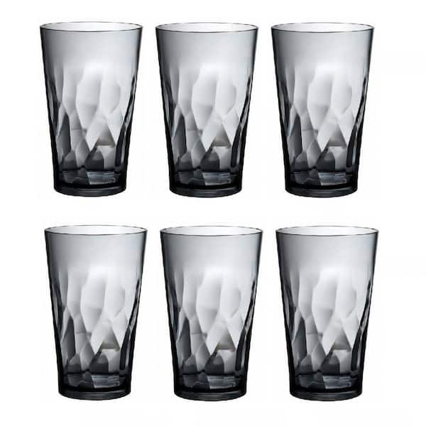 Gray 16 oz. unbreakable Plastic Drinking Glasses Set of 6, Shatterproof Drinking Cups, Reusable, Dishwasher Safe