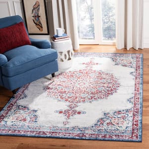 Brentwood Ivory/Red 6 ft. x 9 ft. Border Area Rug