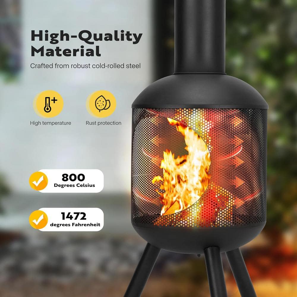 Black Cold-Rolled Steel 46-Inch Outdoor Chiminea