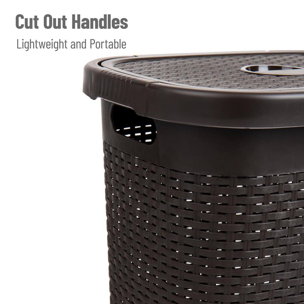 Black Wicker Collapsible Upright Laundry Hamper with Lid