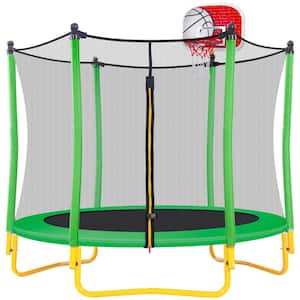5.5 ft. Mini Toddler Trampoline in Grass Green with Enclosure Basketball Hoop and Ball Included