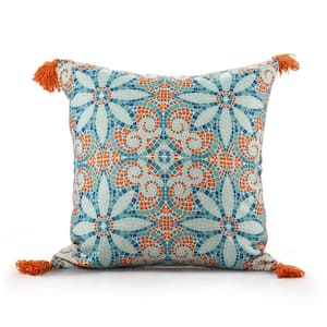 Motif Handwoven Teal/Orange 20 in. x 20 in. Floral Moroccan Indoor/Outdoor Throw Pillow