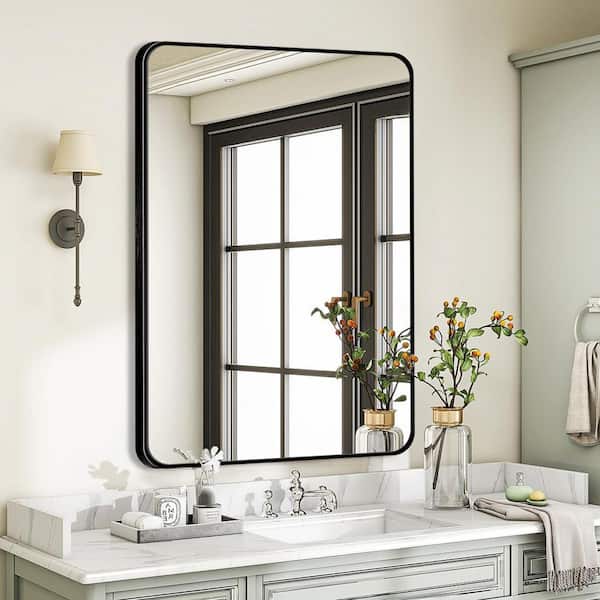 20 in. W x 30.1 in. H Modern Rectangular Aluminum Frame Black Wall Mirror (Screws Included)