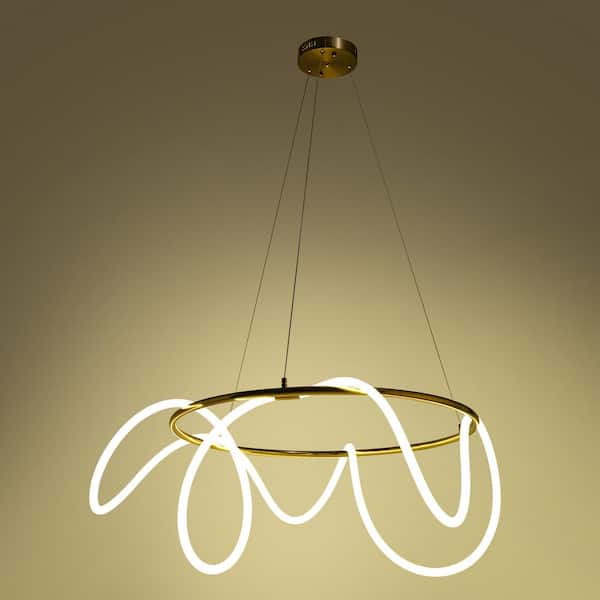 OUKANING 60-Watt Integrated LED Gold Modern Island Home Art Restaurant Pendant Light with Silicone Shade