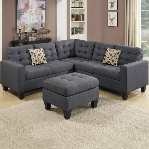 Venetian Worldwide Milan 5-Piece Blue/Gray Fabric 4-Seater L-Shaped Modular Sectional Sofa with Ottoman