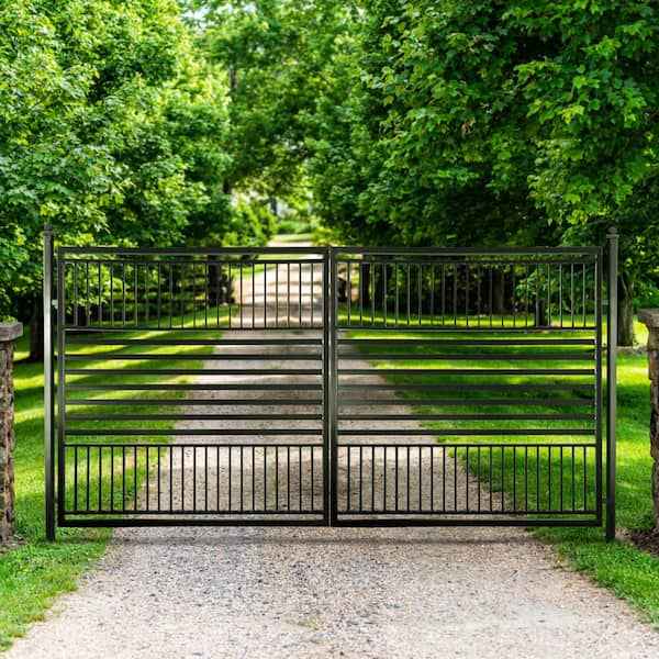ALEKO 14 ft. x 6 ft. Automated Steel Barcelona Dual Swing Black Steel Driveway Gate and Gate Opener Kit ETL Listed Fence Gate