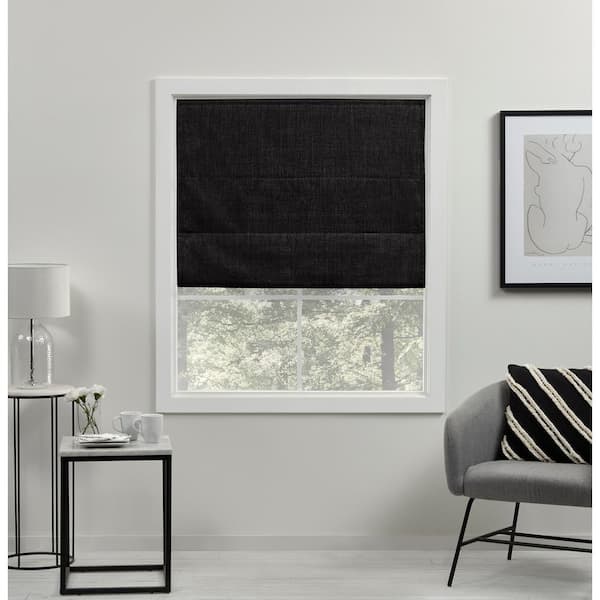 Acadia Black Cordless Total Blackout Roman Shade 31 in. W x 64 in. L