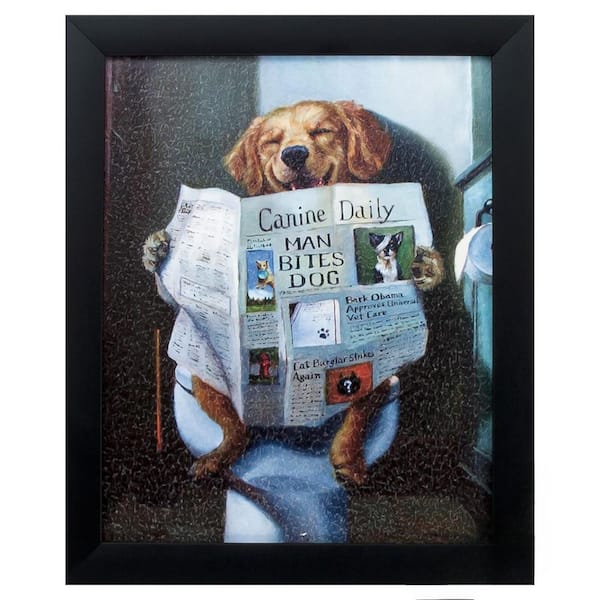 HomeRoots 9 in. x 11 in. Black Dog Acrylic Bathroom Framed Wall Art 1-Piece