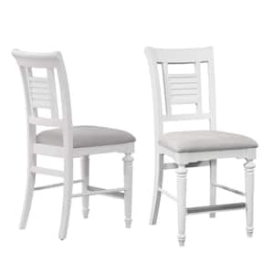 Cottage Traditions 43 in. Eggshell White Slat Back Wood 23.5 in Fabric Seat Counter Height Bar Stool (Set of 2)
