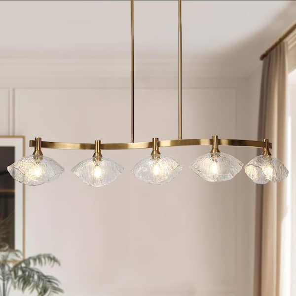 Evangeline 5-Light Plating Brass Glam Linear Chandelier for Kitchen Island with no bulbs included