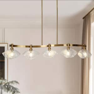 Evangeline 5-Light Plating Brass Glam Linear Chandelier for Kitchen Island with no bulbs included