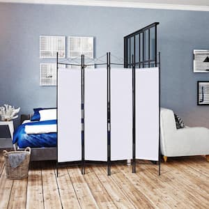 71 in. White 4-Panel Room Divider Privacy Screen with Metal Frame