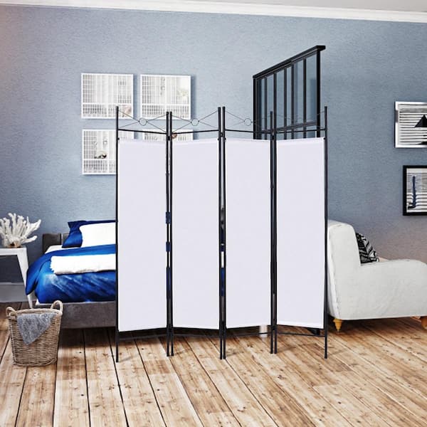 Costway 71 in. White 4-Panel Room Divider Privacy Screen with Metal Frame