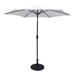 9 ft. Aluminum Market Patio Umbrella with 42 lbs. Round Resin Umbrella Base in Cream