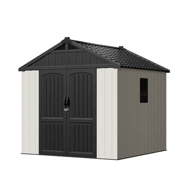 8 ft. W x 8 ft. D Resin Outdoor Storage Shed with Floor and Magnetic Induction Light (58.3 sq. ft. )