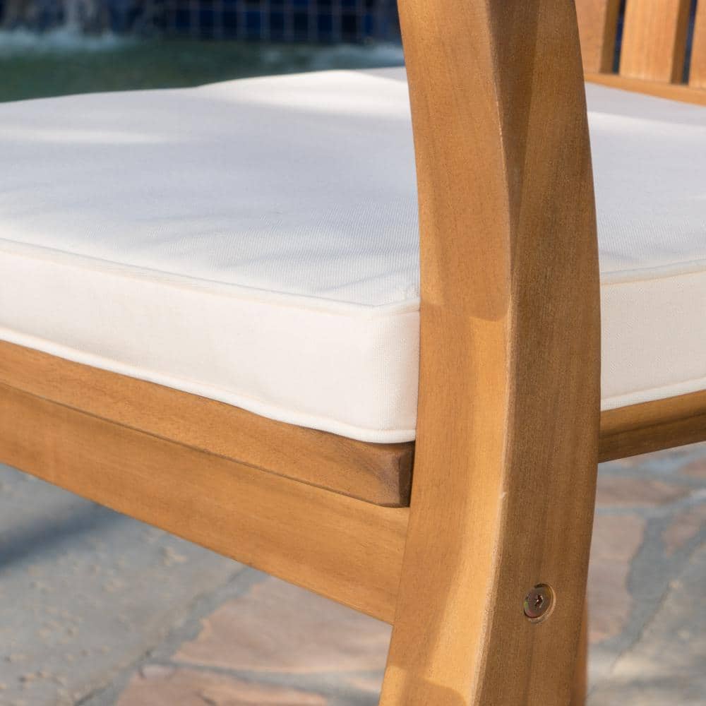Teak and Wicker 3-Piece Beige Cushion Outdoor Seating Set