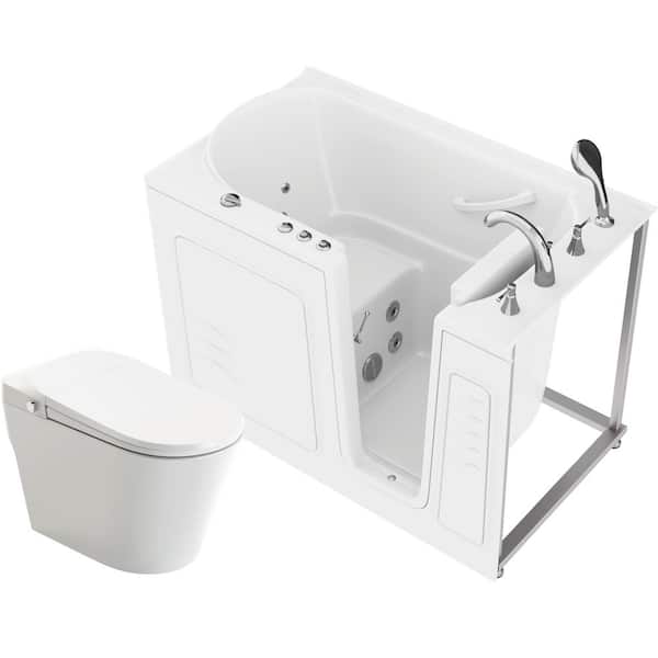 HD Bathtub and Smart Toilet Combo Series 30 in. x 53 in. Right Drain Walk-In Whirlpool Tub Bathtub in White