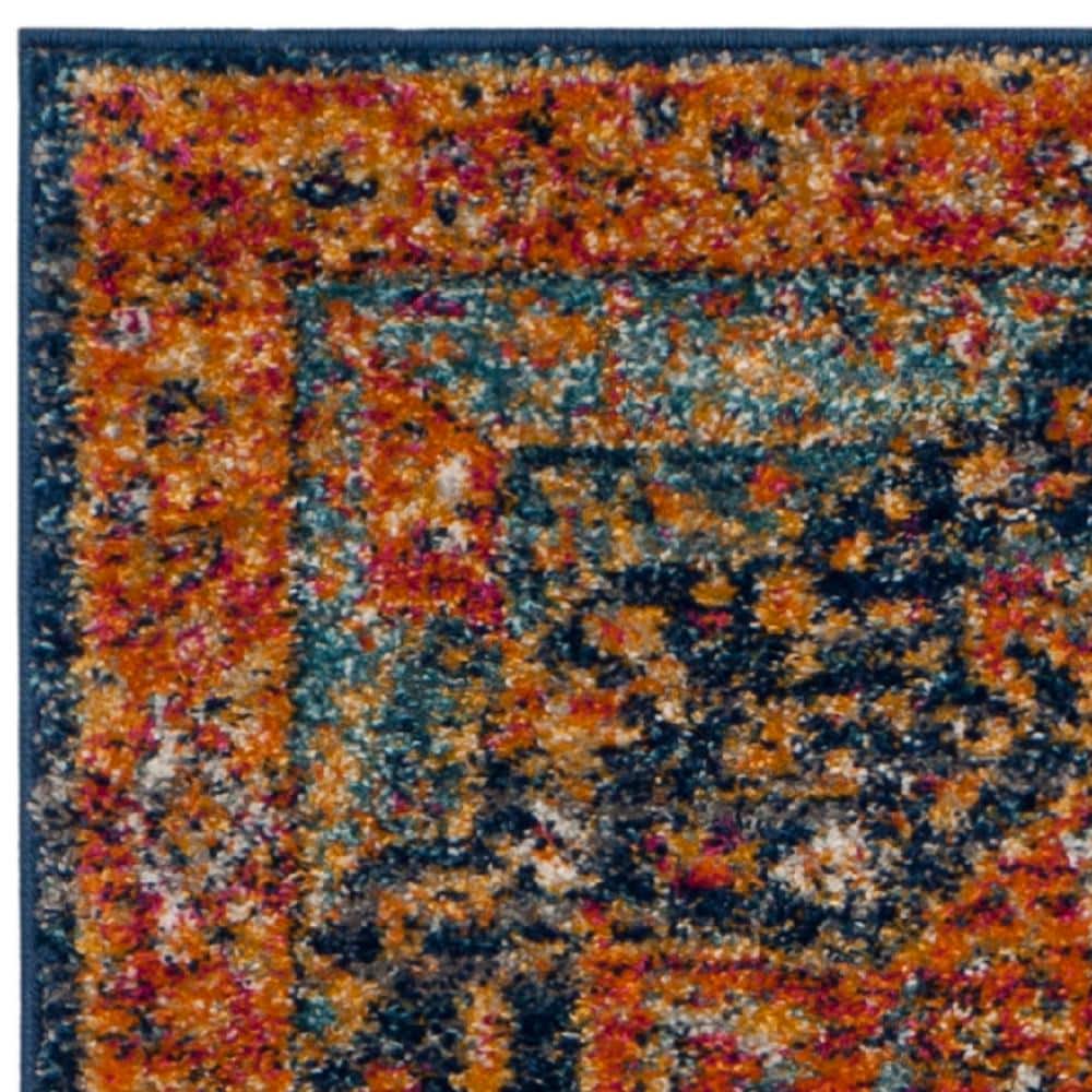 Blue and Orange Synthetic Reversible Runner Rug