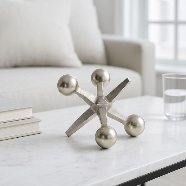 Liv & Skye Silver 7 in. x 5 in. Metal Jacks Abstract Sculpture