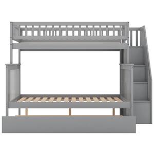 Vraizel Gray Twin Over Full Bunk Bed with Trundle and Staircase