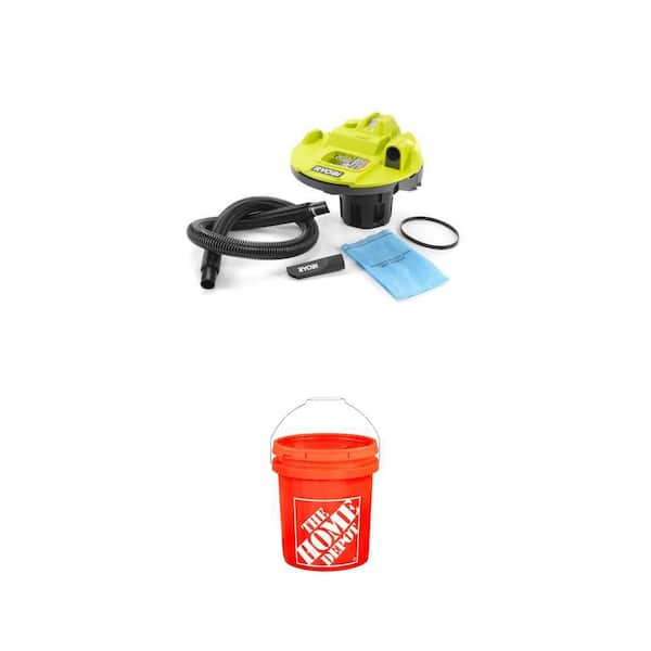 ONE+ 18V 5 Gal. Cordless Wet/Dry Vacuum (Tool Only) with Hose and 5 Gallon Orange Homer Bucket Combo