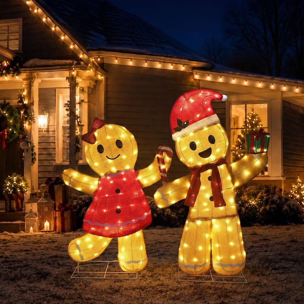 Starfree 2-Piece Outdoor Christmas Decoration 3D Gingerbread Man