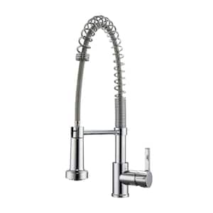 Niall Single Handle Deck Mount Spring Gooseneck Pull Down Spray Kitchen Faucet with Lever Handle 1 in Polished Chrome