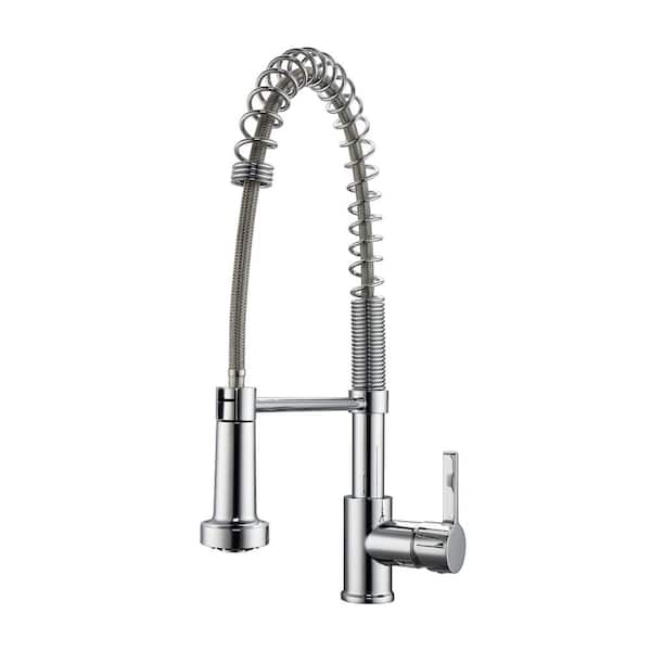 Barclay Products Niall Single Handle Deck Mount Spring Gooseneck Pull Down Spray Kitchen Faucet with Lever Handle 1 in Polished Chrome