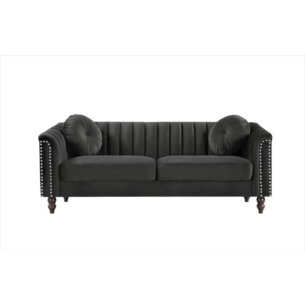 Hills 75.2 in. Rolled Arm Velvet Straight 3-Seater Sofa in Black -  US Pride Furniture, S5755-S