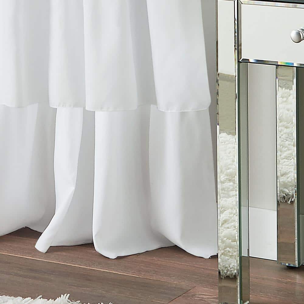 White Ruffled Light-Filtering Polyester Kids Curtain Panel, 42" x 95"