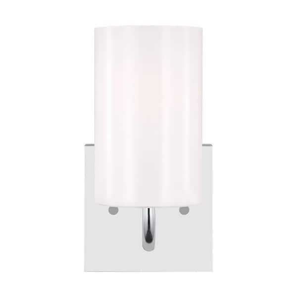 TIELLA Grant Park Small 5 in. 1-Light Chrome Vanity Light with Clear White Glass Shade
