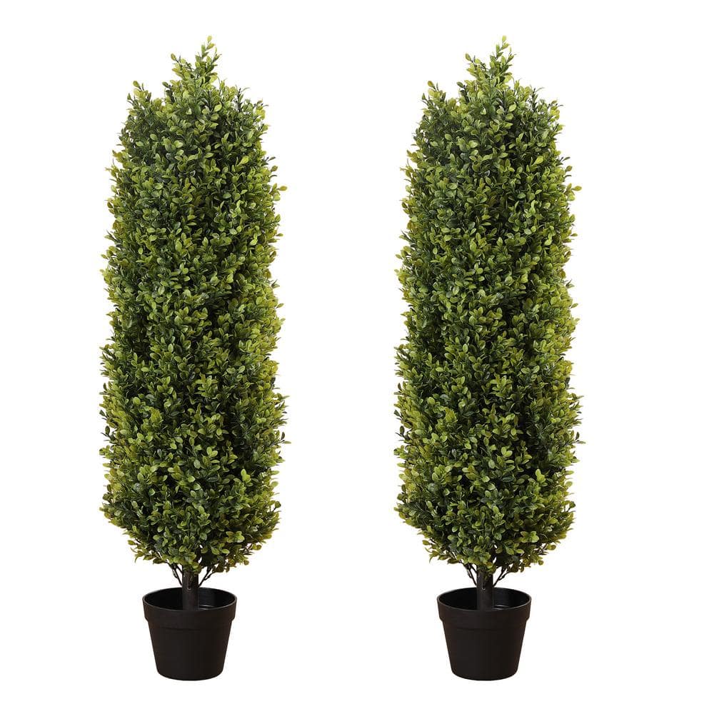 2-Piece 4 ft. Artificial Green Taper Eucalyptus Tree in Pot, for Indoor and