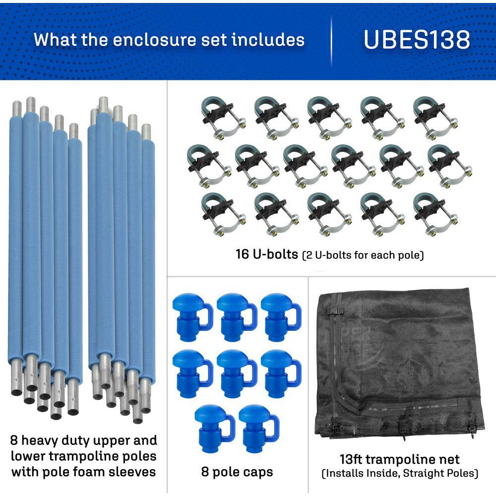 Upper Bounce 13ft Round Trampoline Safety Enclosure Set with Blue Foam Sleeves