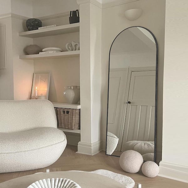 22 in. W x 65.2 in. H Modern Arched Aluminum Frame Black Standing/Floor Standing Full-length Mirror