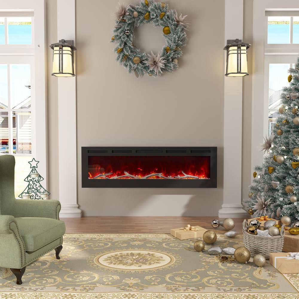 60 in. Freestanding Versatile Installation Electric Fireplace in Black with