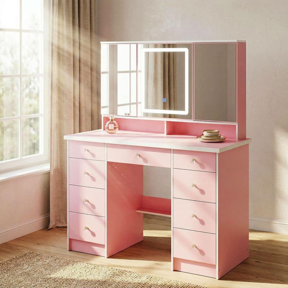 open lace back dress The Dahlia Barbie Inspired Pink Dressing Table with 3 Drawers main image 0