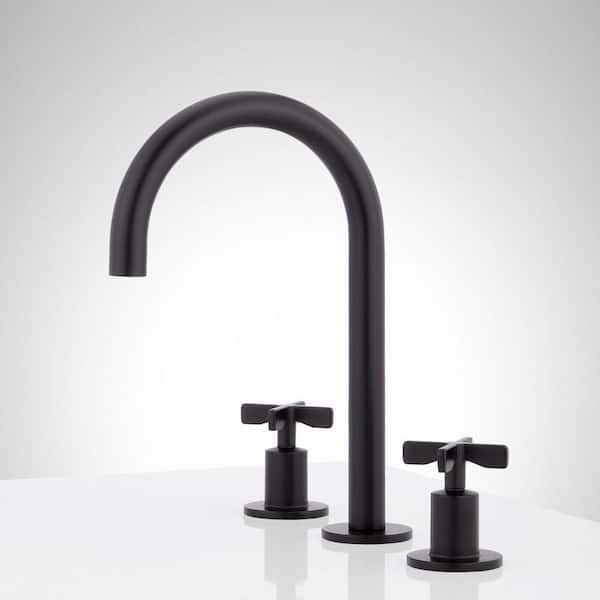 SIGNATURE HARDWARE Vassor 8 in. Widespread Double Handle Bathroom Faucet in Matte Black