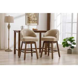 28.35 in. Contemporary Apricot Faux Leather Counter-Height Swivel Bar Stool with Wood Legs( Set of 2)