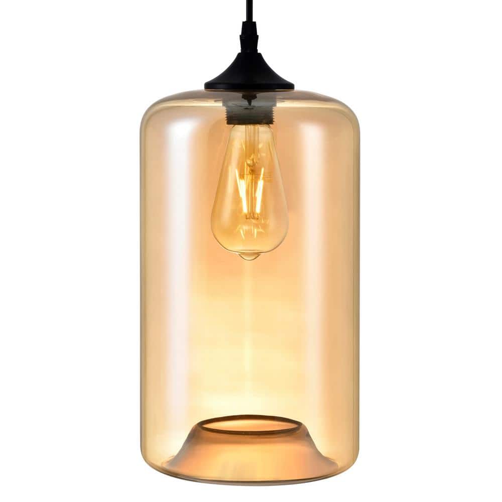 Black and Cognac Glass LED Mini Pendant Light