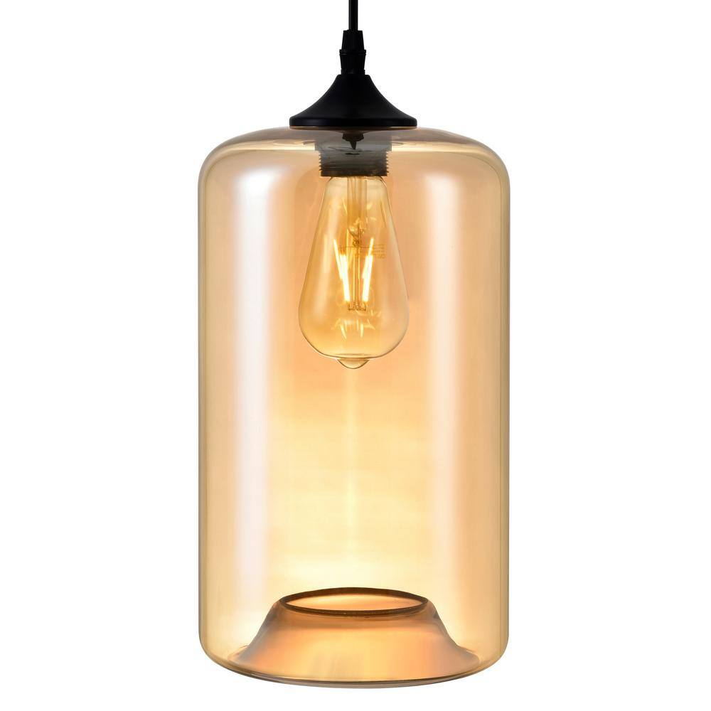 Black and Cognac Glass LED Mini Pendant Light