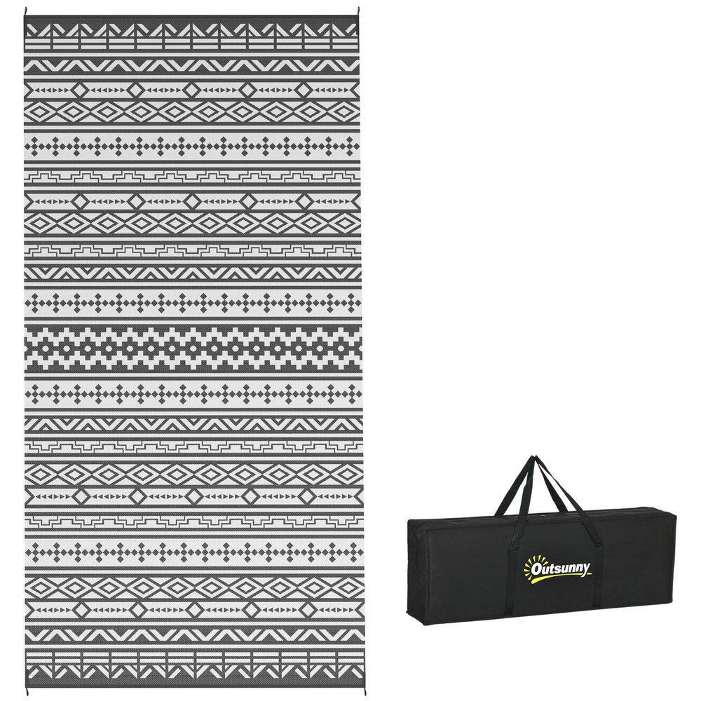 Black and Gray Geometric Wall 9 ft. x 18 ft. Waterproof Plastic Reversible 