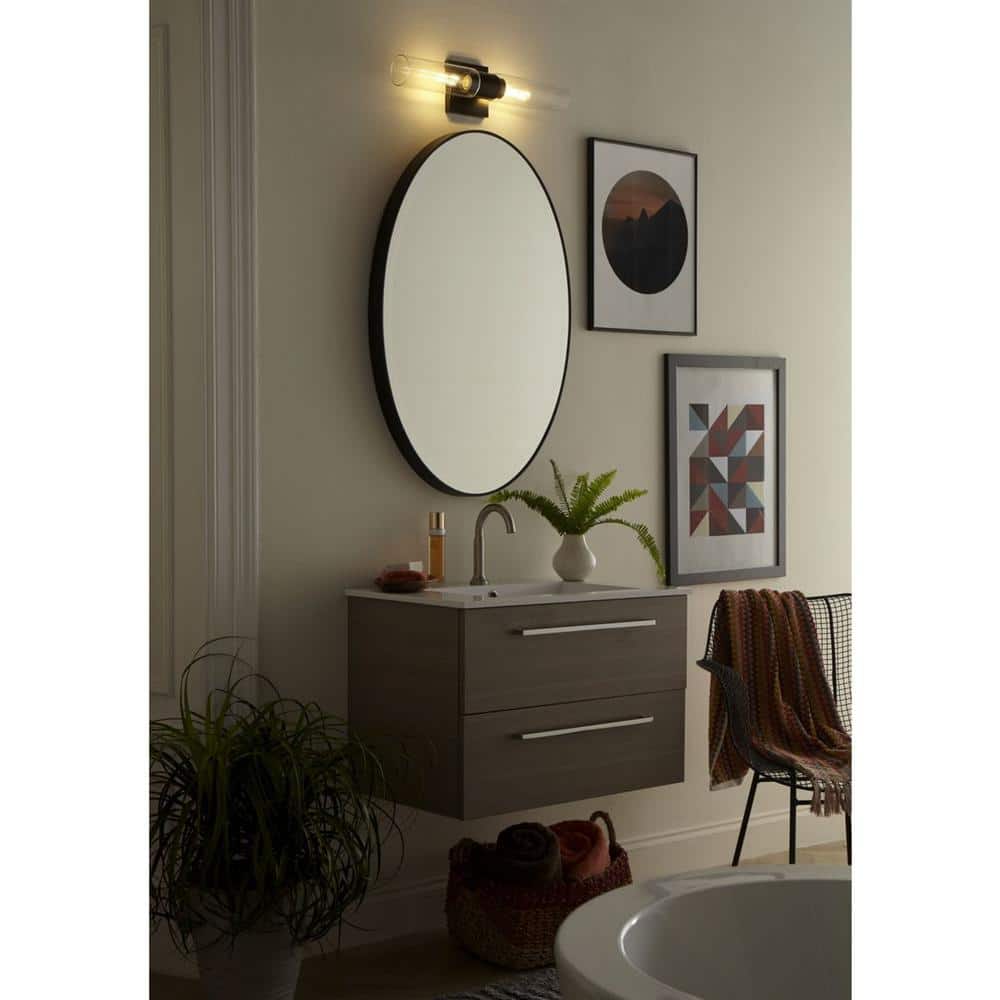 Clarion Matte Black Steel 2-Light Bath Vanity with Glass Shades
