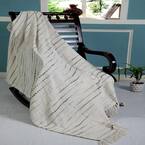 Grayscale Gray / Cream 50 in. x 60 in. Stripe Woven Fringe Decorative Throw Blanket