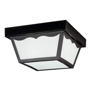 Independence 2-Light Black Outdoor Porch Ceiling Flush Mount Light with Frosted Glass (1-Pack)