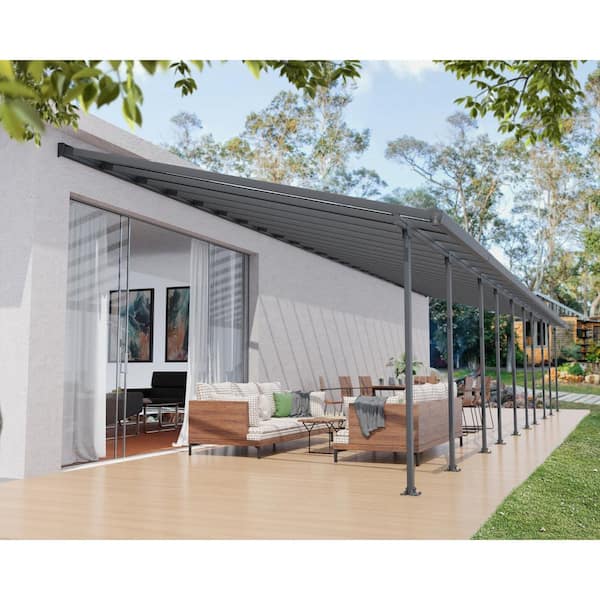Feria 13 ft. x 48 ft. Gray/Clear Aluminum Patio Cover