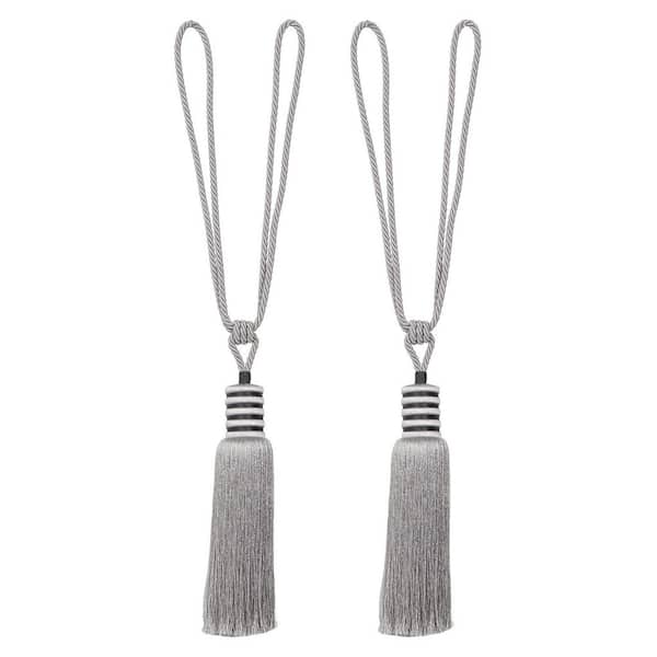 Hugues Extra Long Silver Decorative Polyester Tassel Curtain Tie Back (Set of 2)