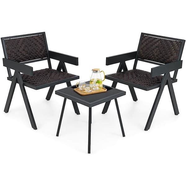 3-Piece Plastic Rattan Patio Conversation Set