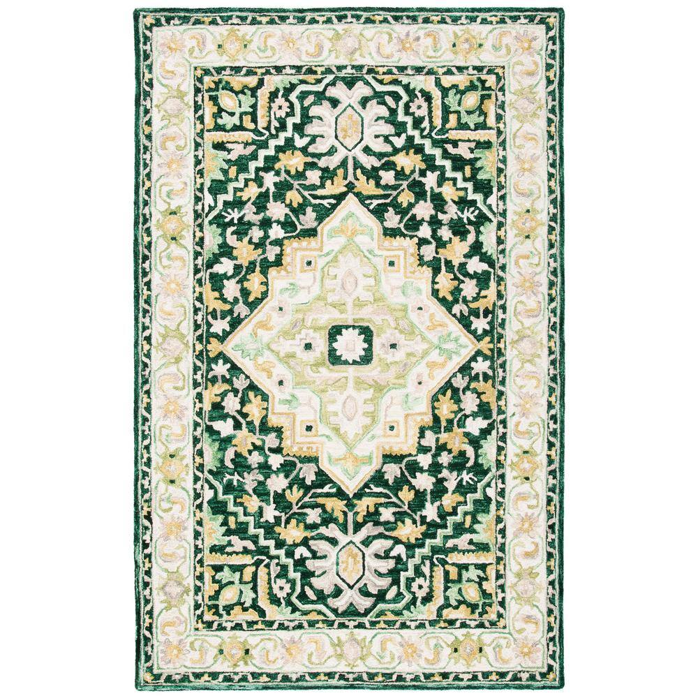 SAFAVIEH Aspen Green/Ivory 3 ft. x 5 ft. Border Floral Medallion Area